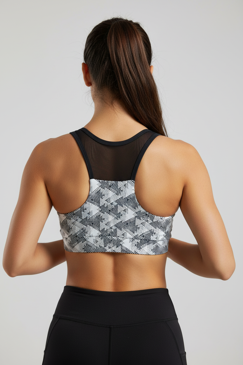 COLOR-14 Women's Sports Bra – Urban Camo Black & White Edition